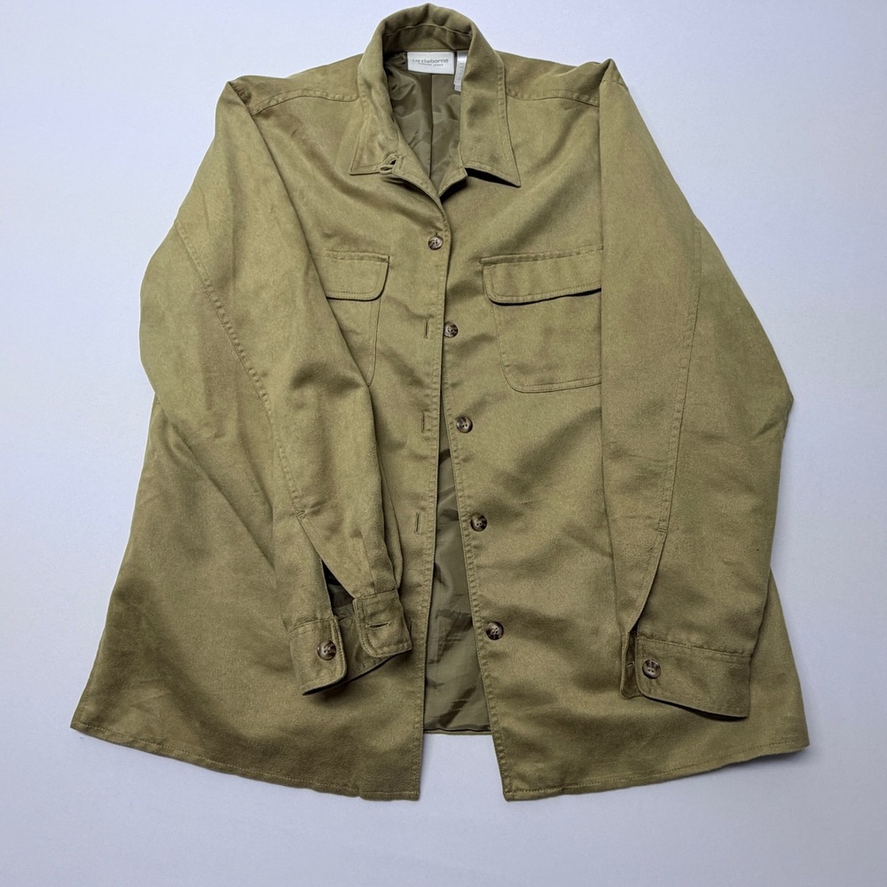 Liz Claiborne Lizwear Olive Green Faux Suede Shirt Jacket Shacket Medium
